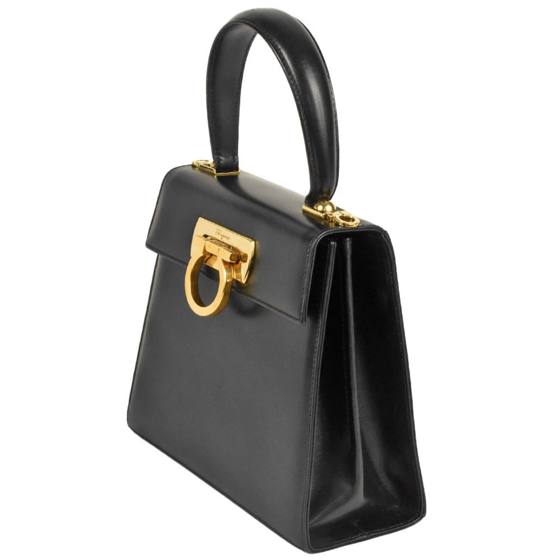 Salvatore Ferragamo Gancini, Black, Leather, handbag