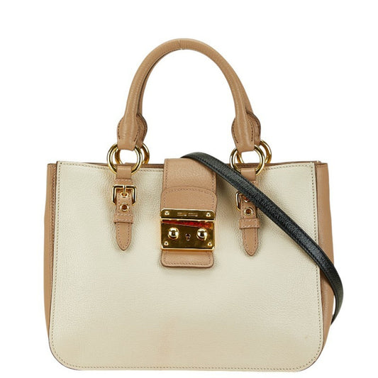 Miu Miu Madras, Beige, Leather, shoulder