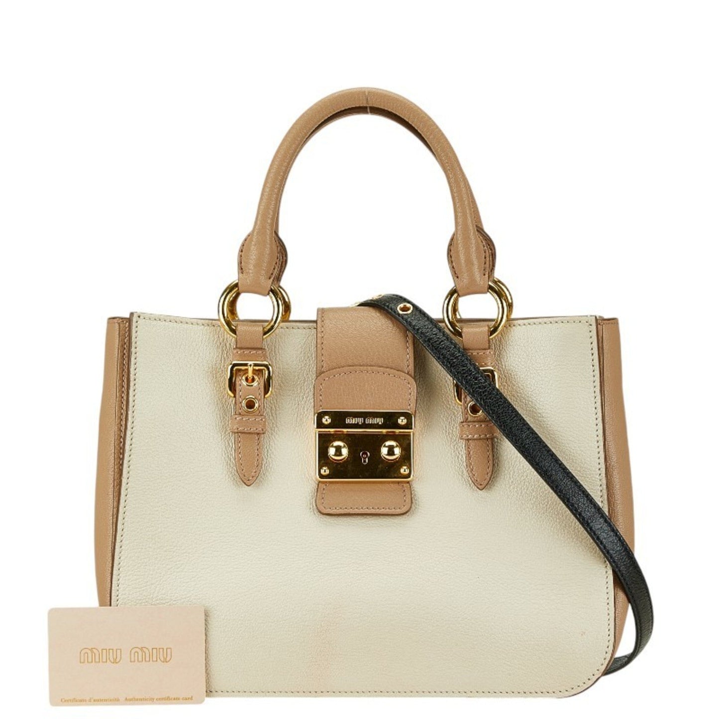 Miu Miu Madras, Beige, Leather, shoulder