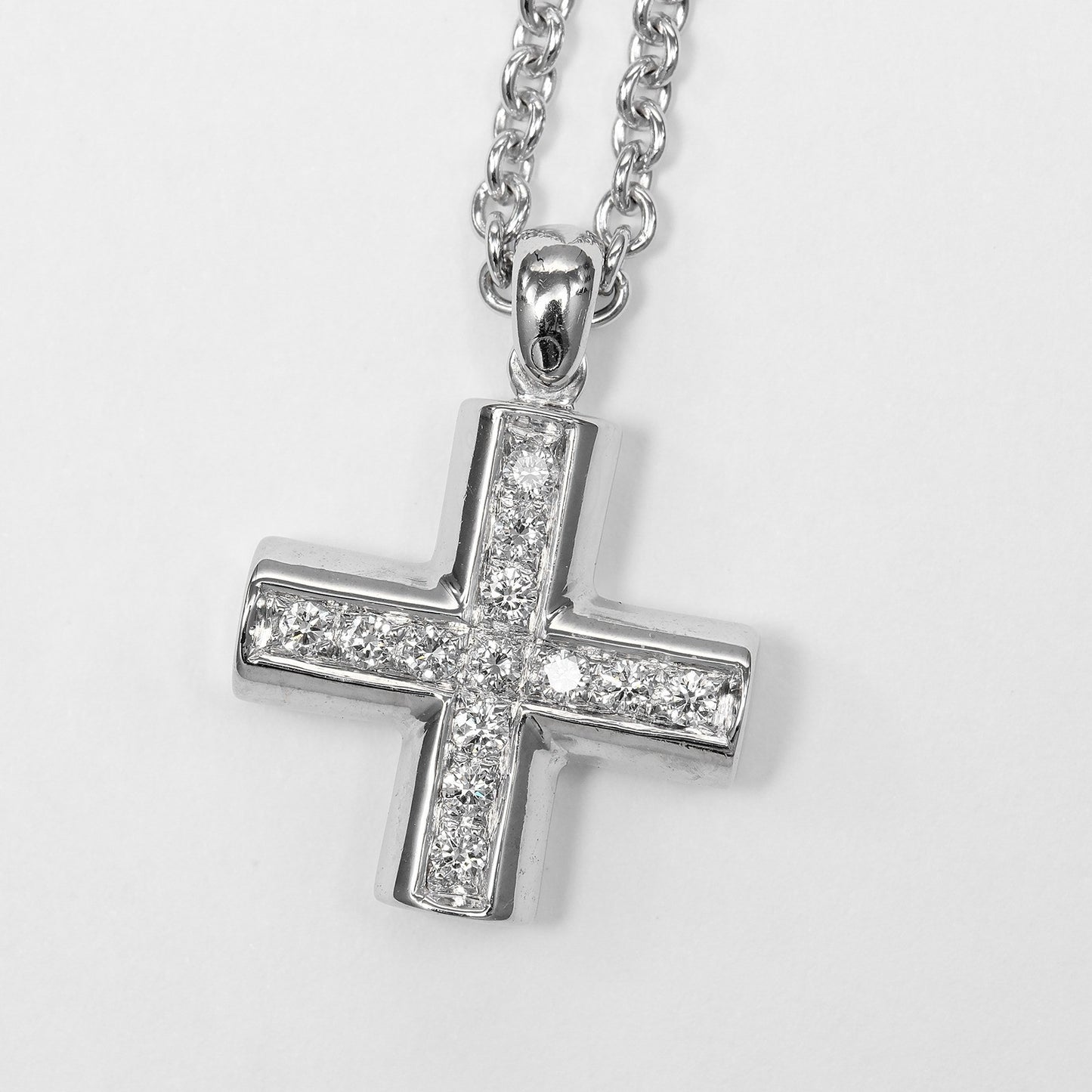 Bvlgari Greek Cross 18K White Gold with Diamonds, Silver, White Gold, Necklace