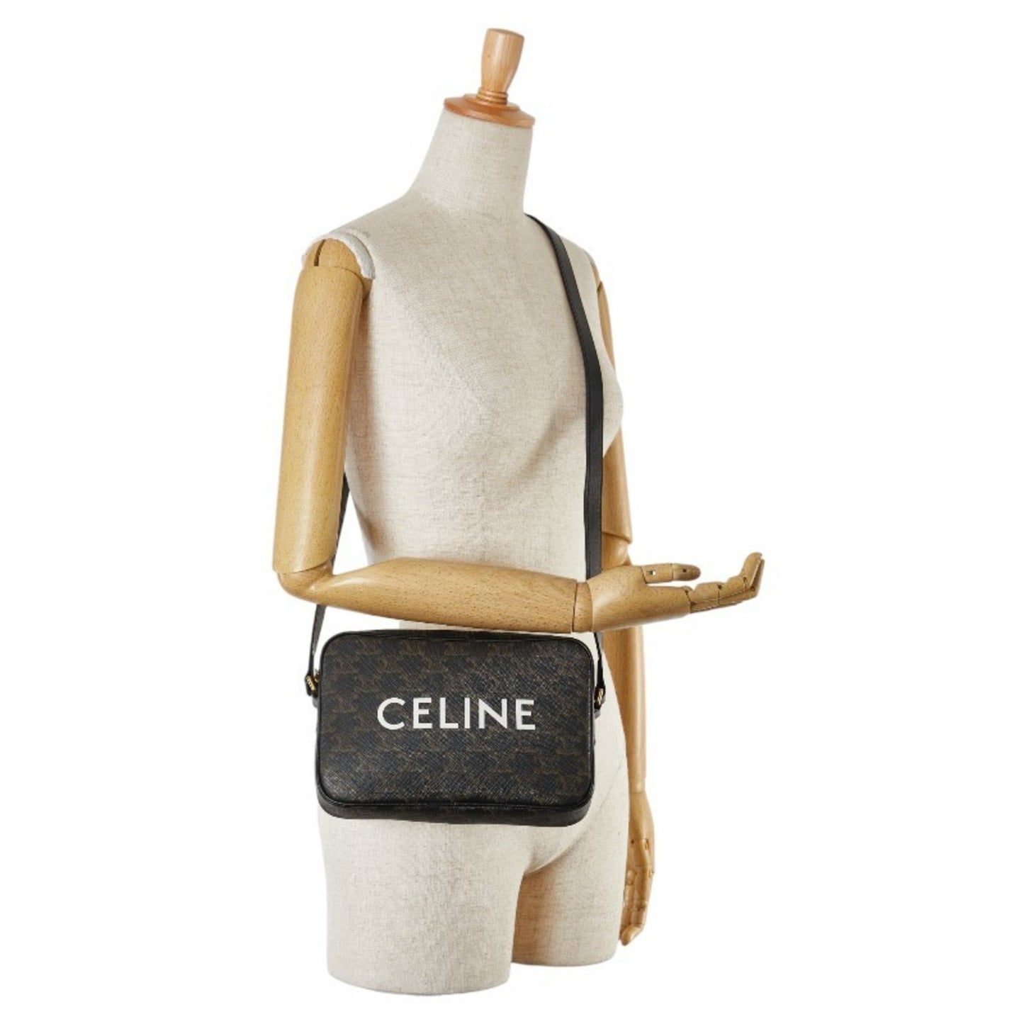 Céline Triomphe, Black, Canvas, shoulder