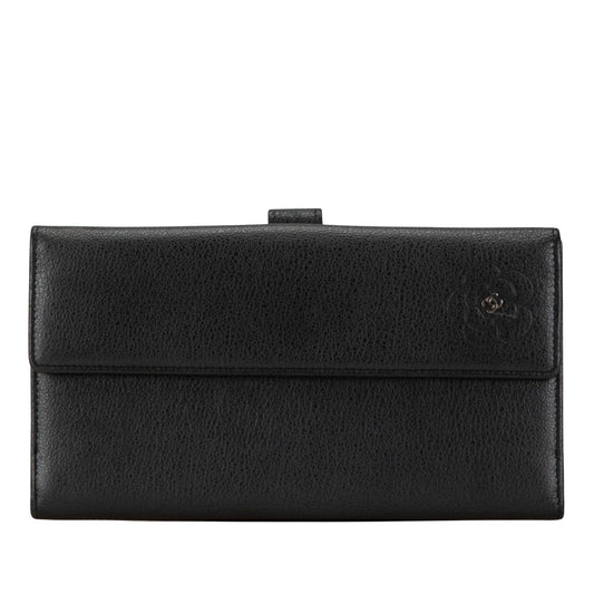 Chanel Camellia, Black, Leather, wallet