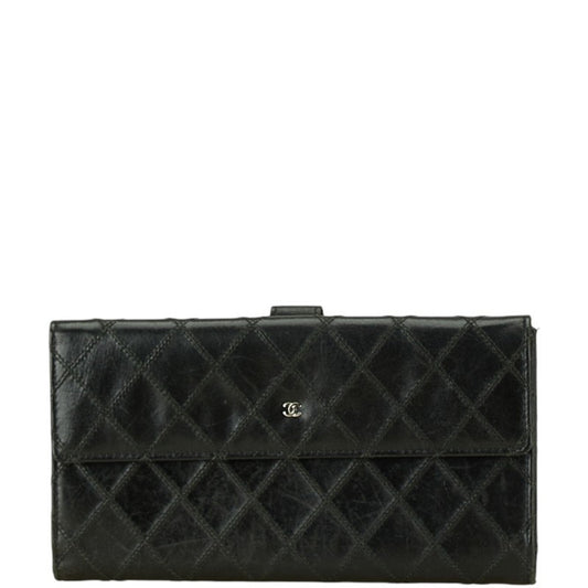 Chanel Coco button, Black, Leather, wallet