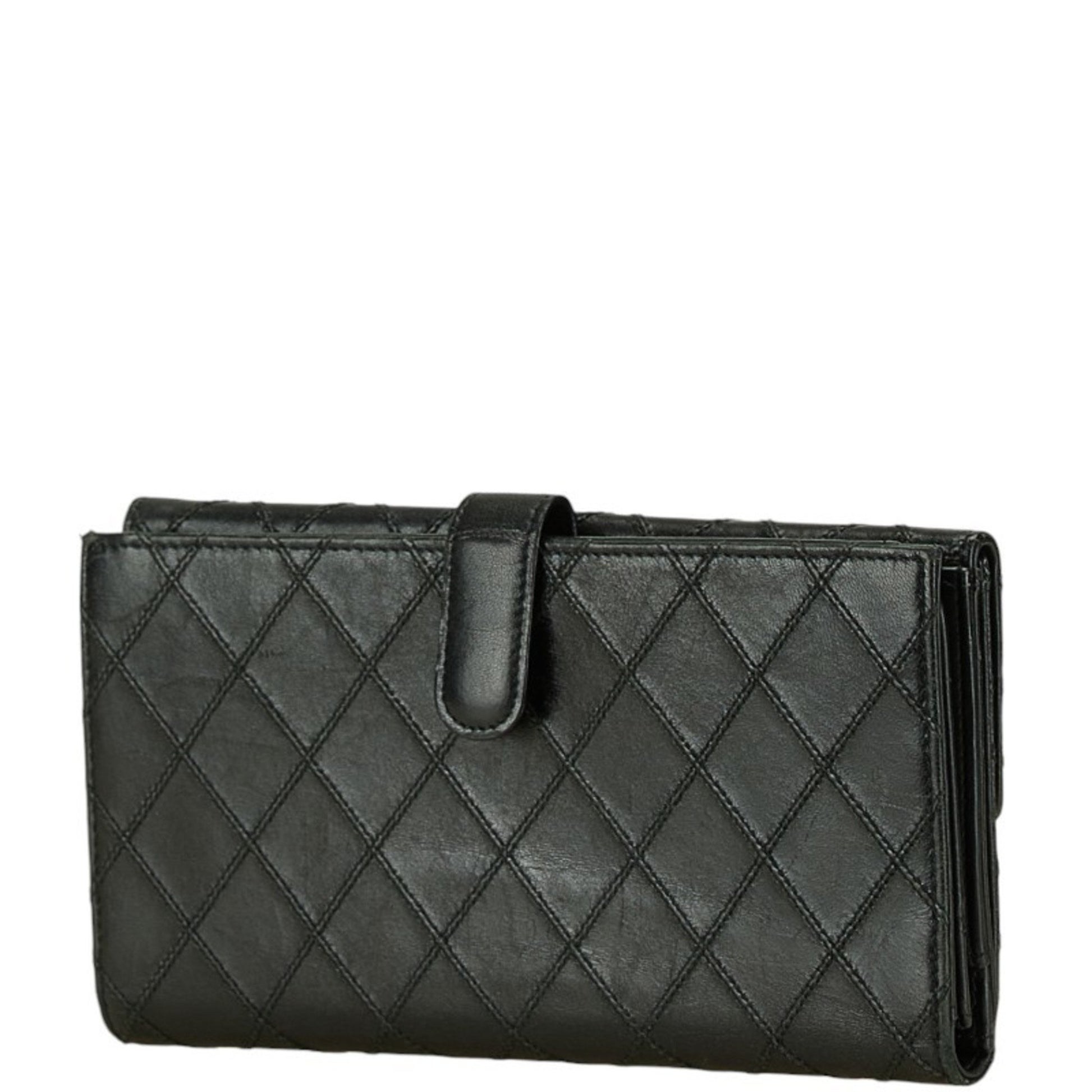 Chanel Coco button, Black, Leather, wallet