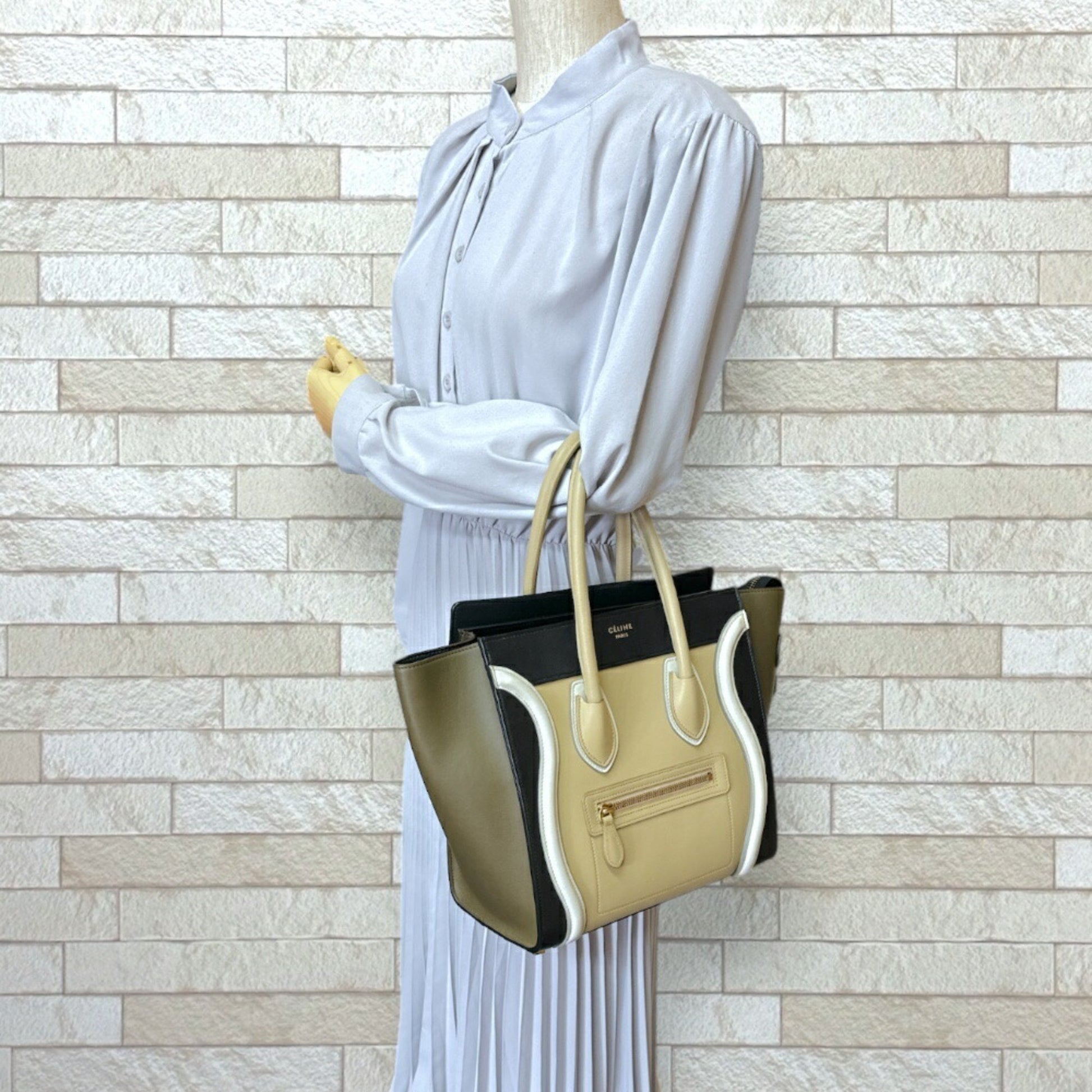 Céline Luggage, Beige, Leather, handbag