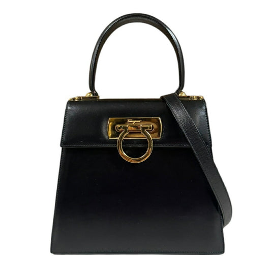 Salvatore Ferragamo Gancini, Black, Leather, shoulder