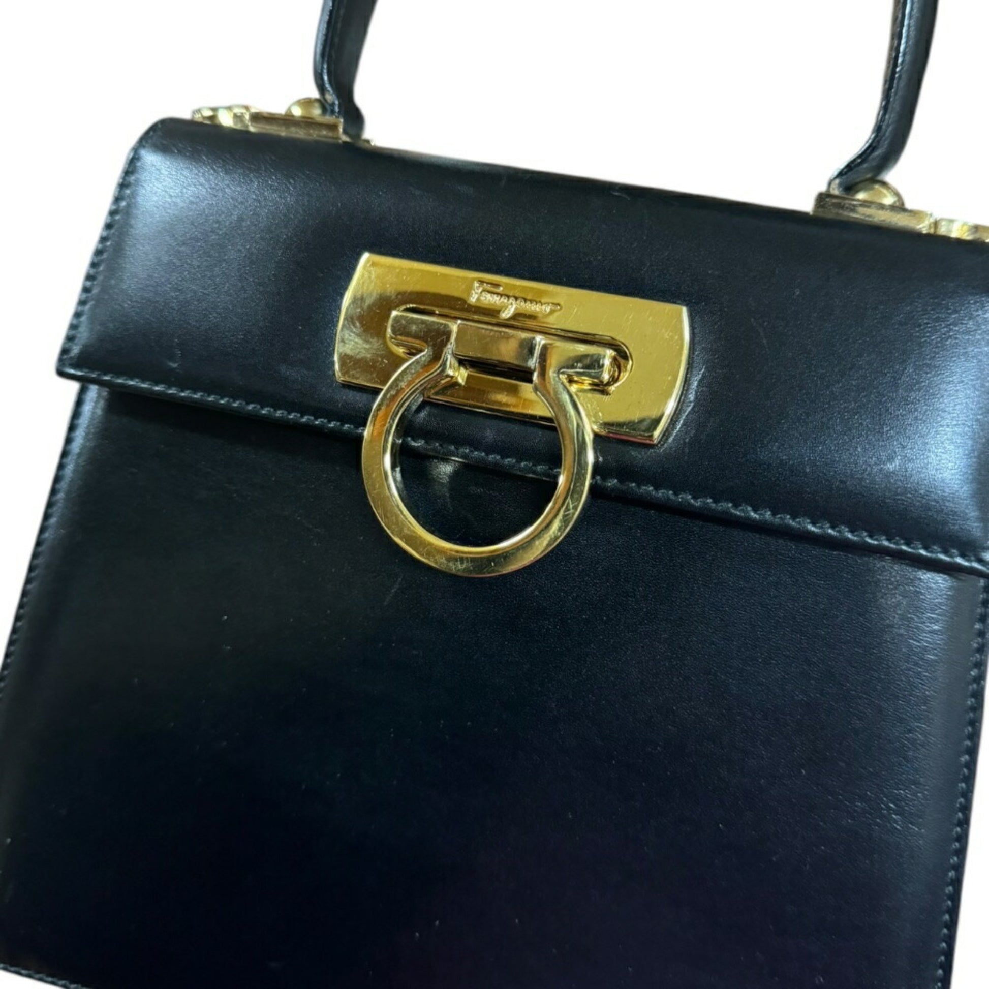 Salvatore Ferragamo Gancini, Black, Leather, shoulder