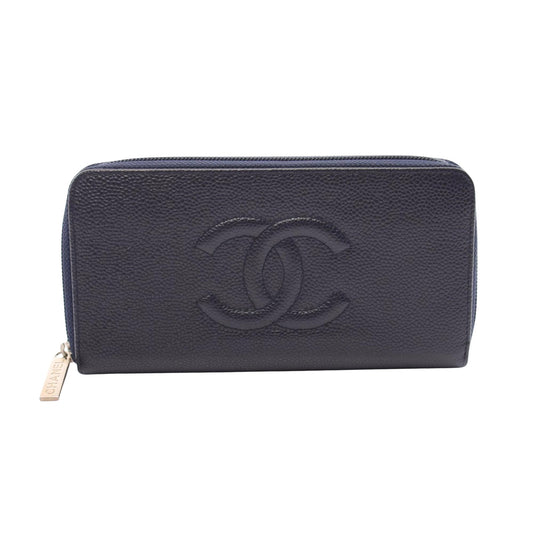 Chanel Logo CC, Navy, Leather, wallet