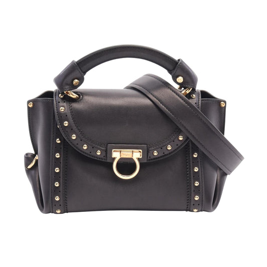 Salvatore Ferragamo Gancini, Black, Leather, handbag