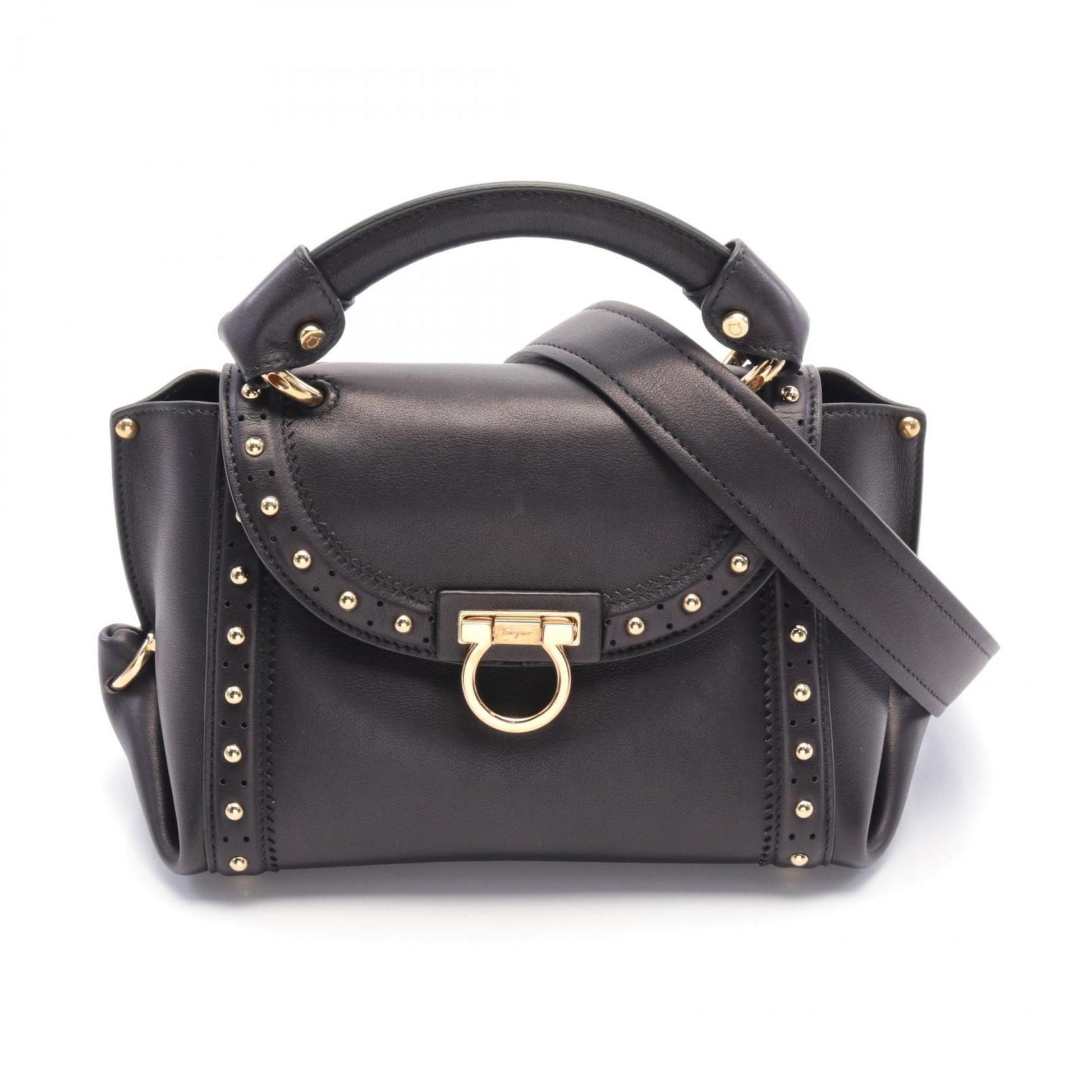 Salvatore Ferragamo Gancini, Black, Leather, handbag