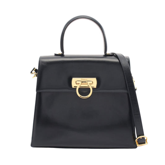 Salvatore Ferragamo Gancini, Black, Leather, handbag