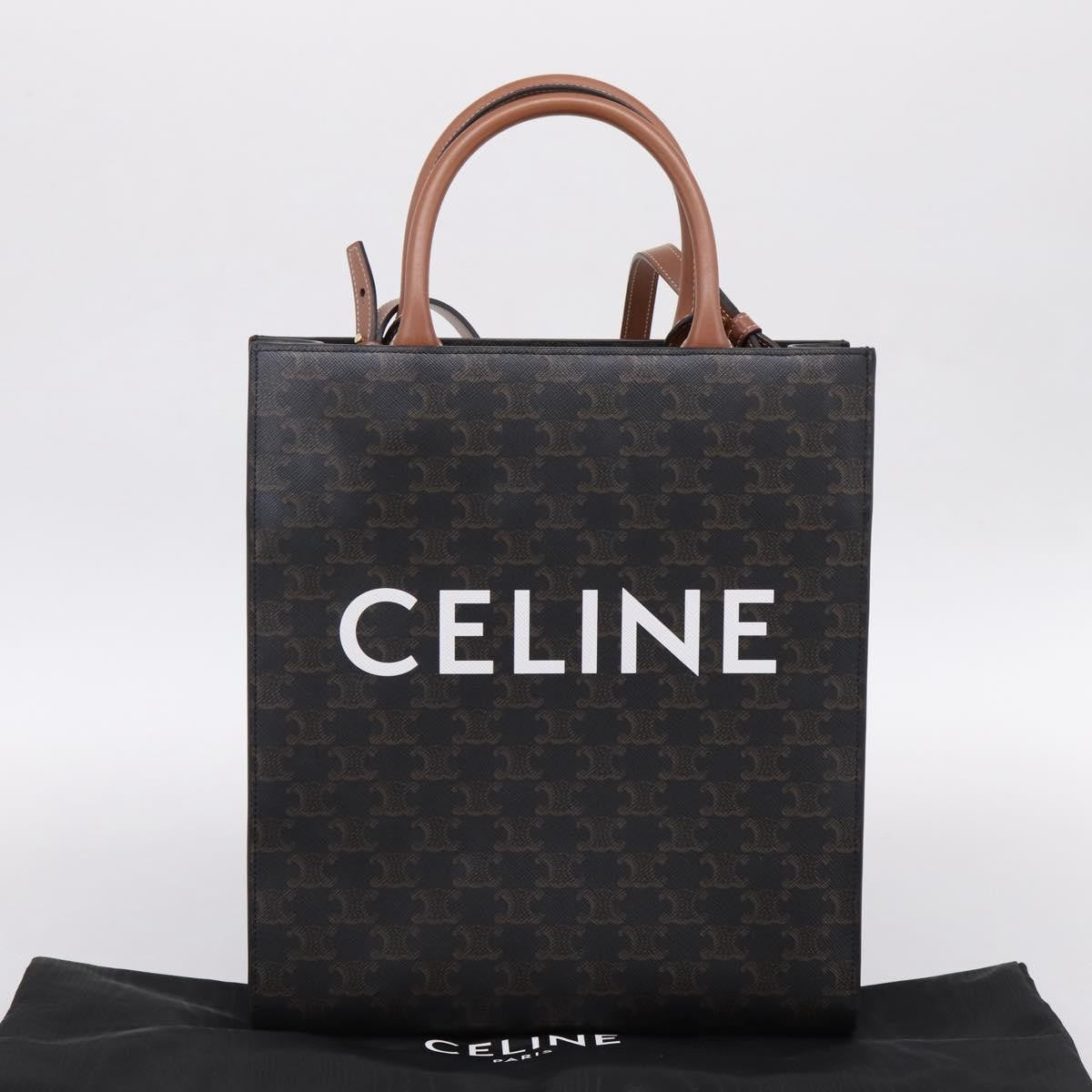 Celine Vertical Cabas Tote Triomphe Coated Canvas, Brown, Canvas, Tote Bag