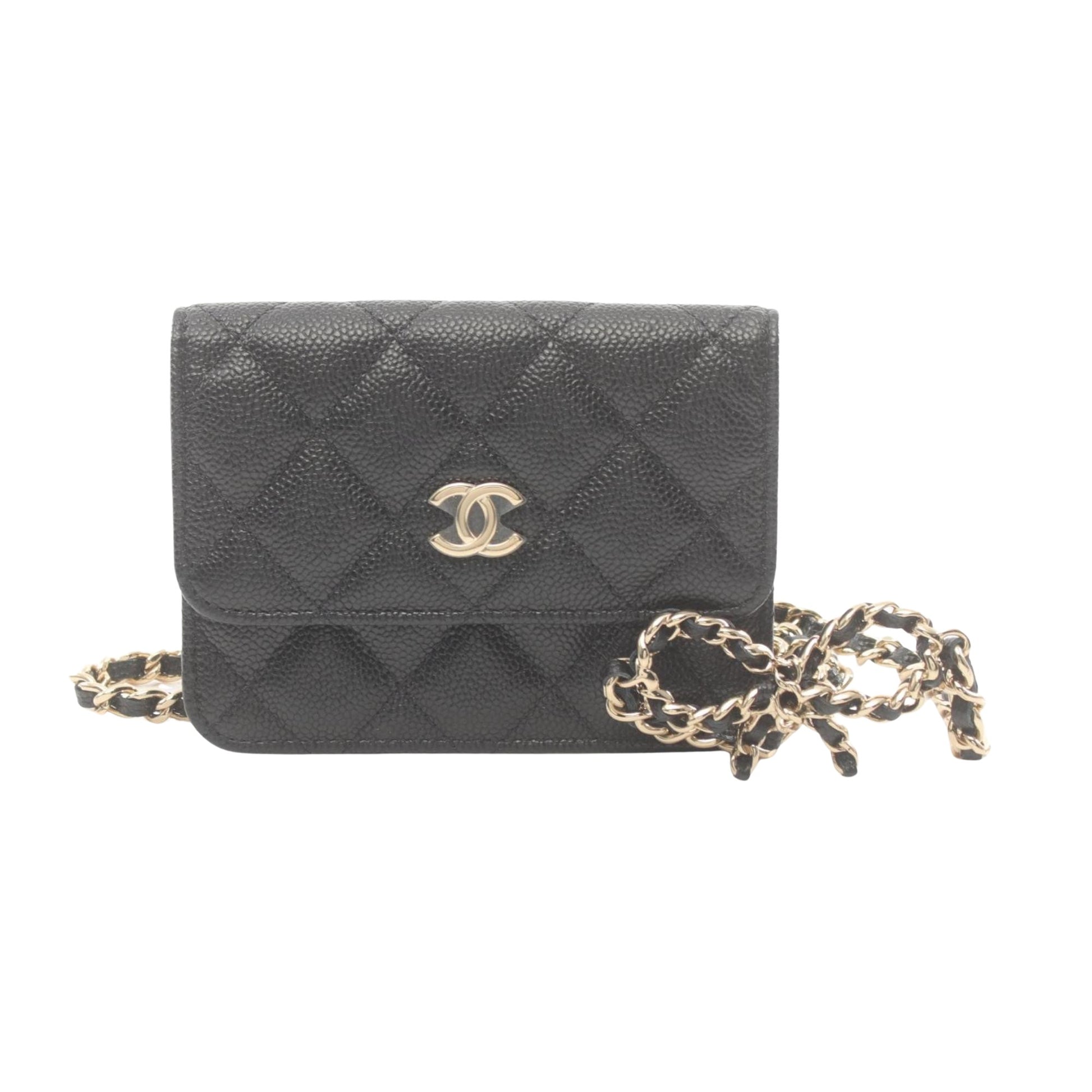 Chanel Wallet On Chain, Black, Leather, clutch