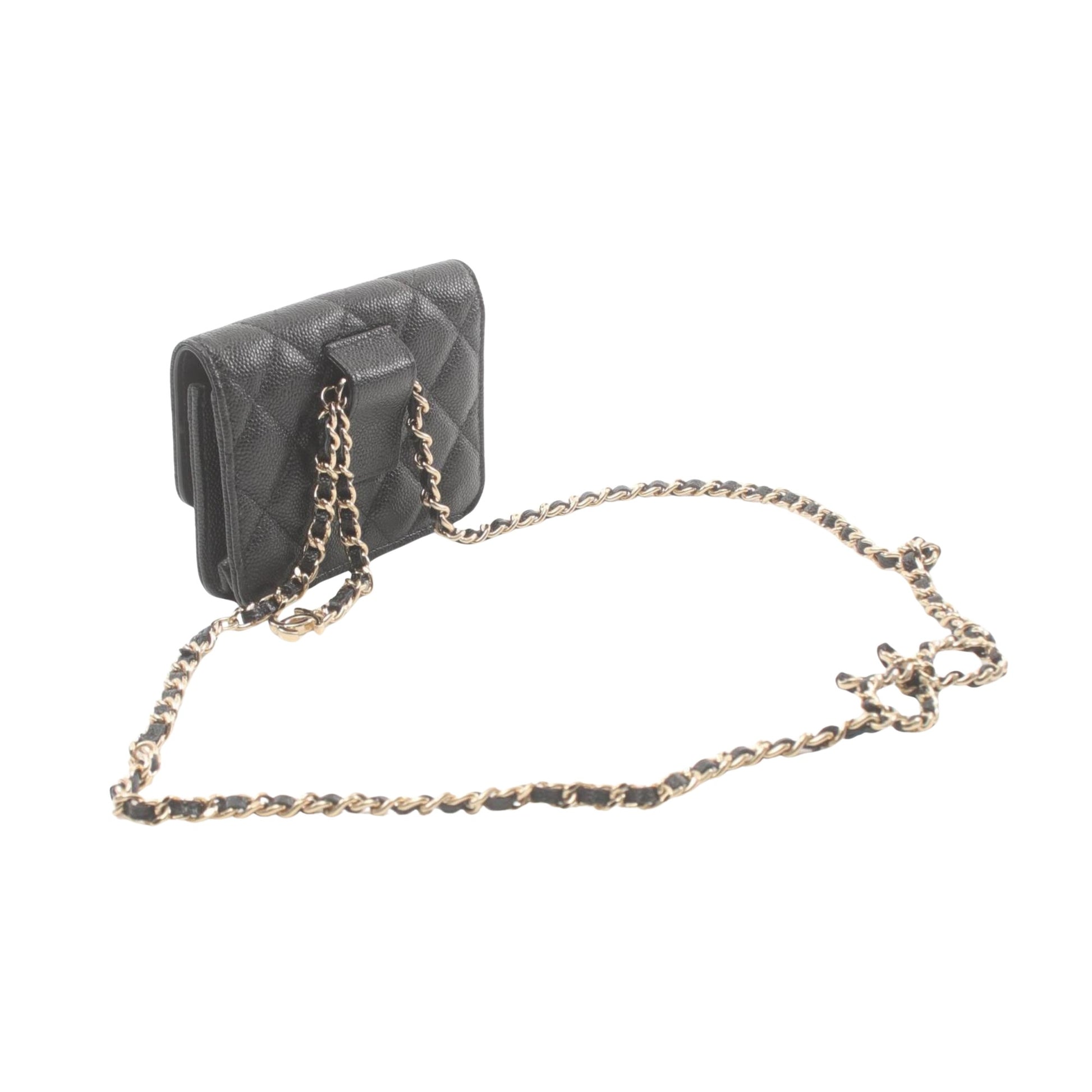 Chanel Wallet On Chain, Black, Leather, clutch