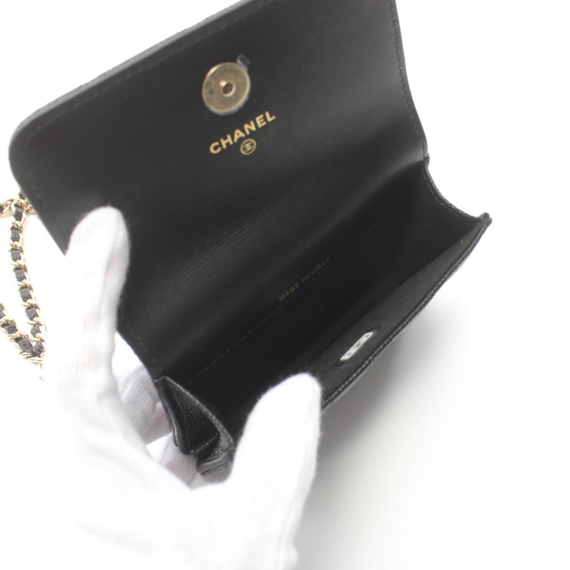 Chanel Wallet On Chain, Black, Leather, clutch