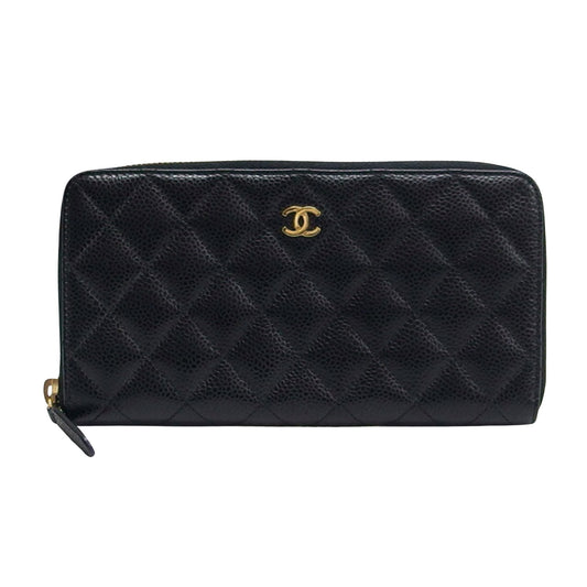 Chanel Coco Mark, Black, Leather, wallet