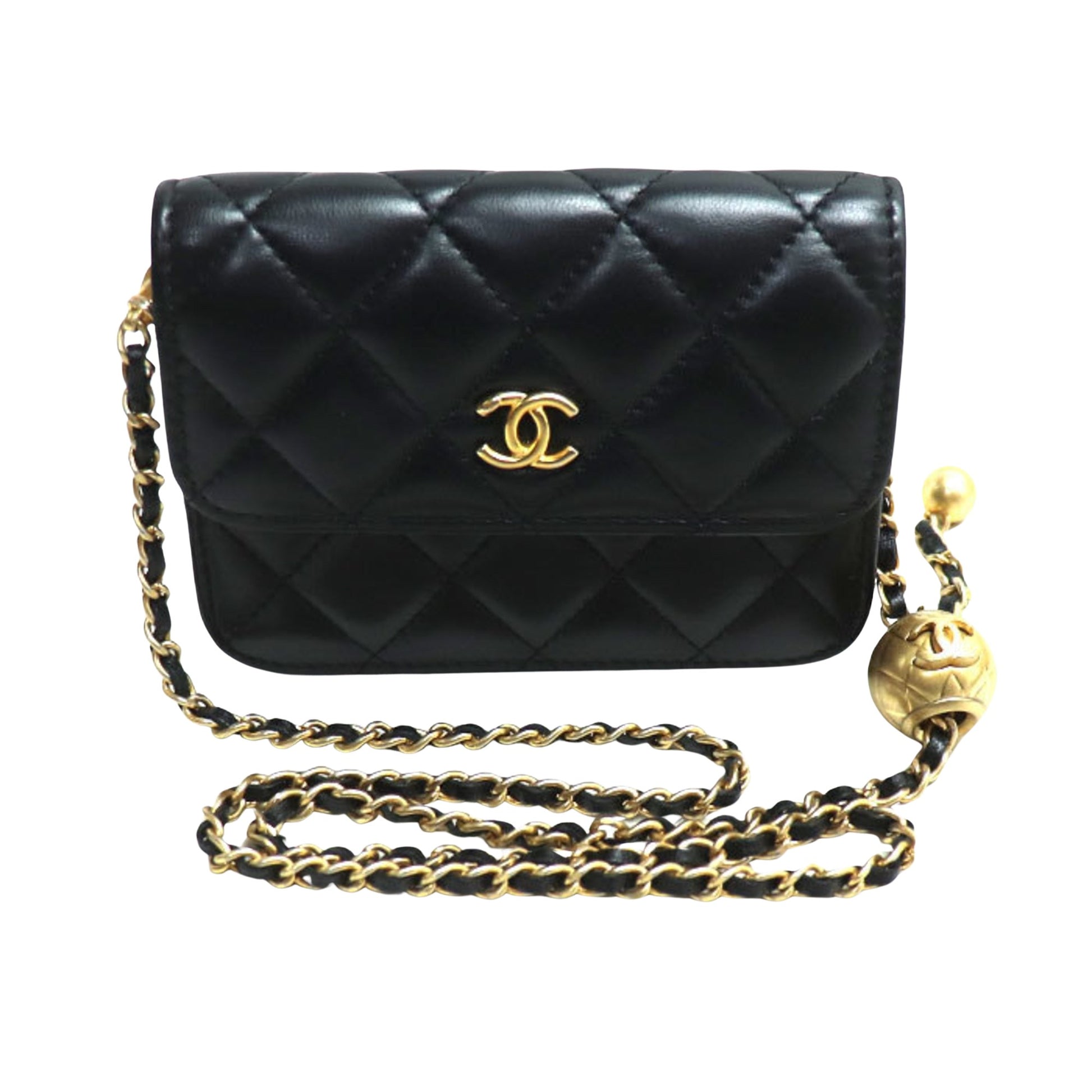 Chanel Wallet On Chain, Black, Leather, shoulder