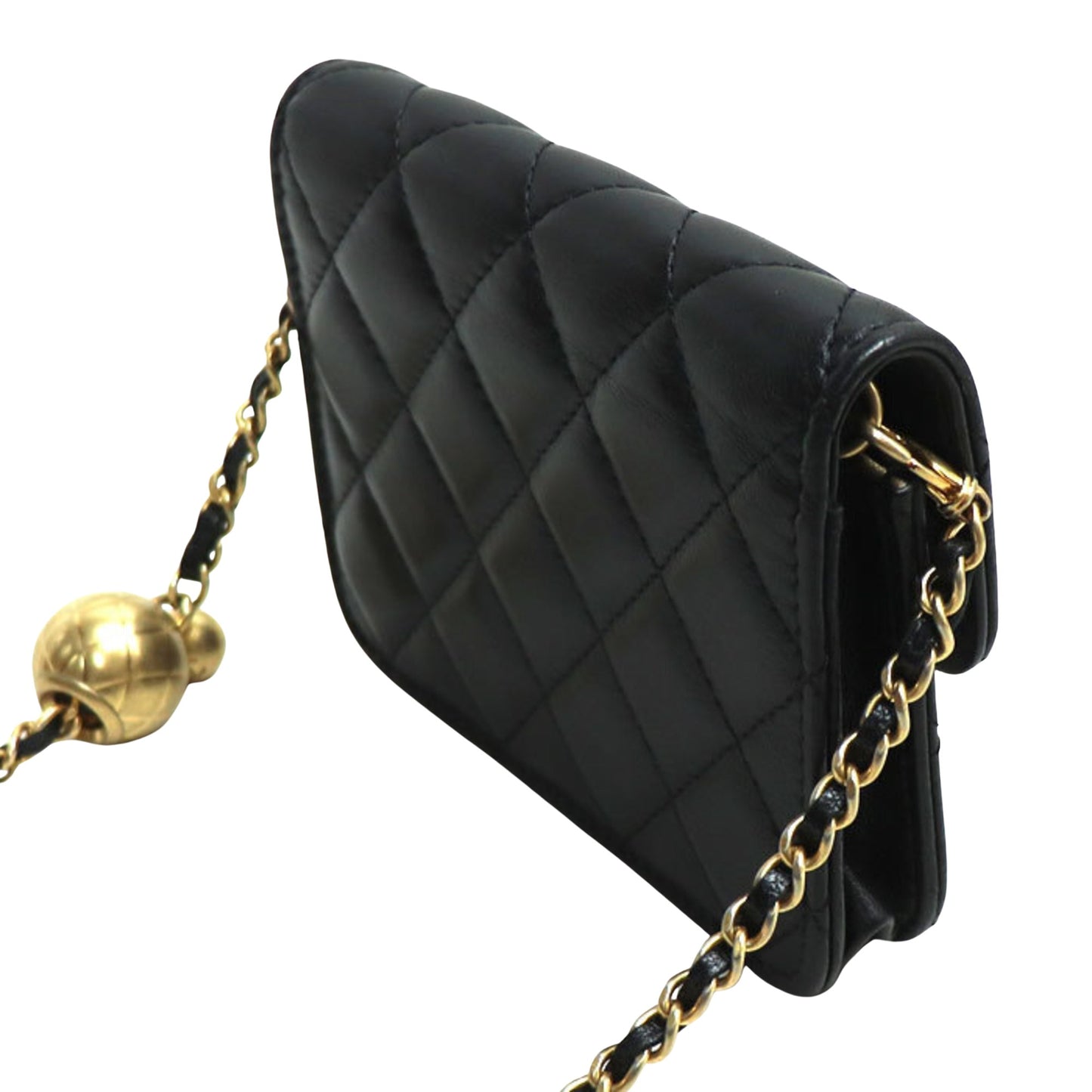 Chanel Wallet On Chain, Black, Leather, shoulder