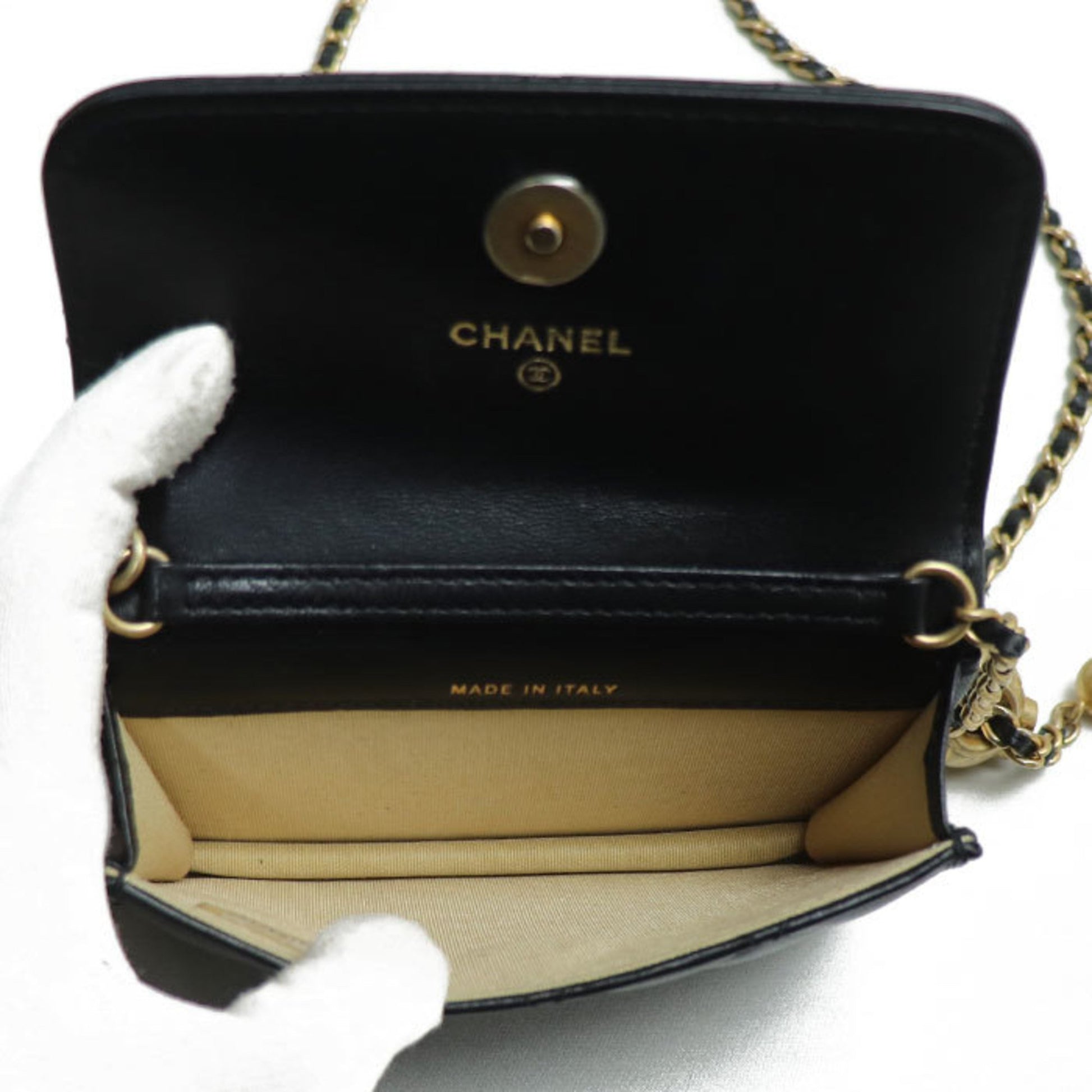 Chanel Wallet On Chain, Black, Leather, shoulder