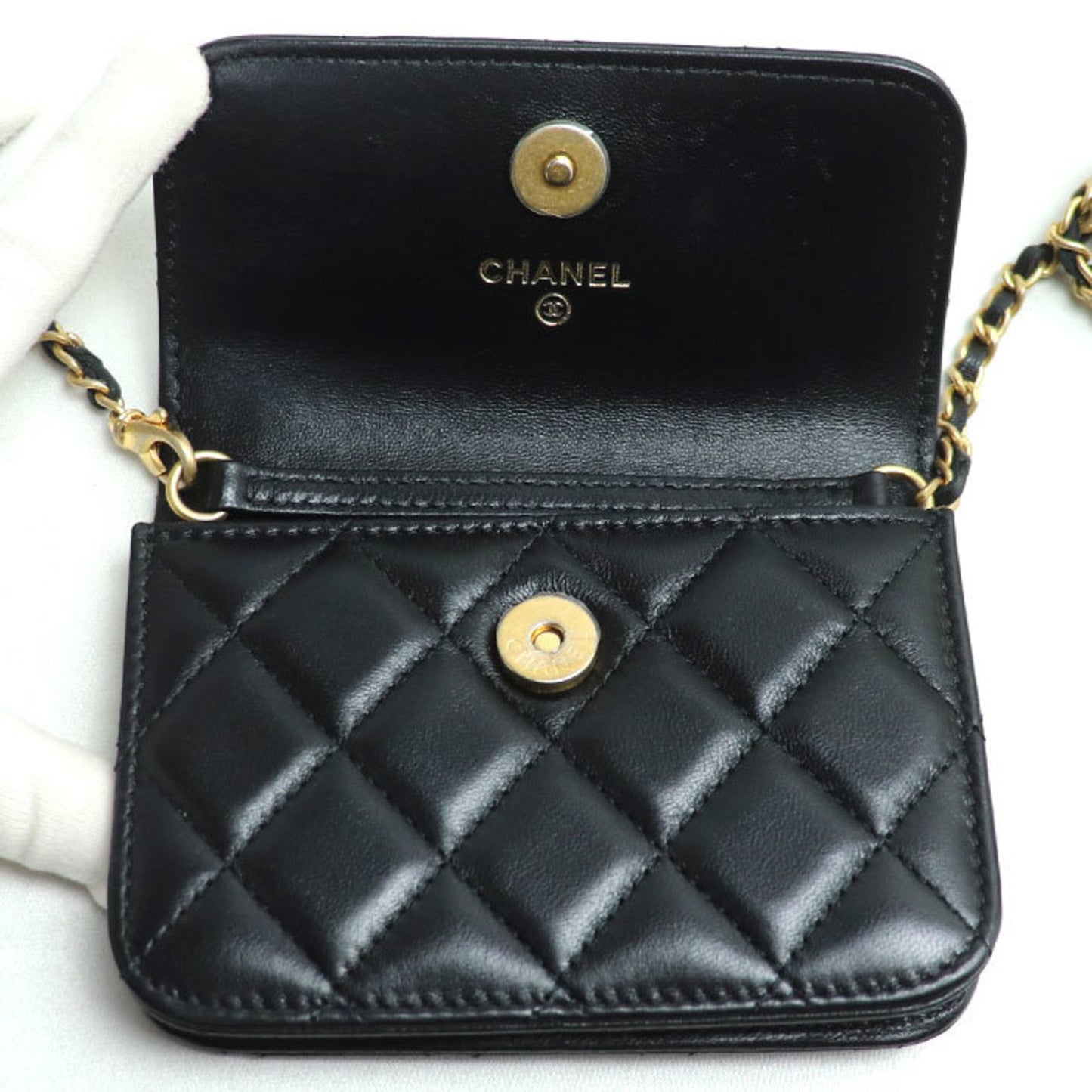 Chanel Wallet On Chain, Black, Leather, shoulder