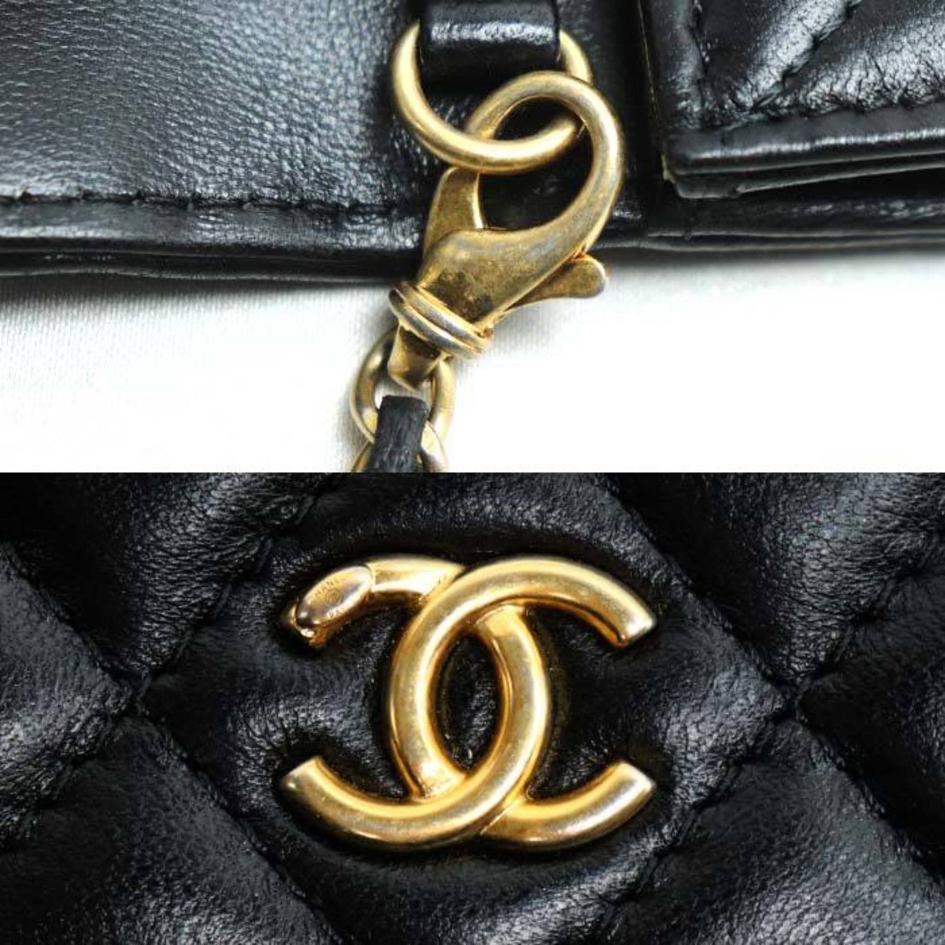 Chanel Wallet On Chain, Black, Leather, shoulder