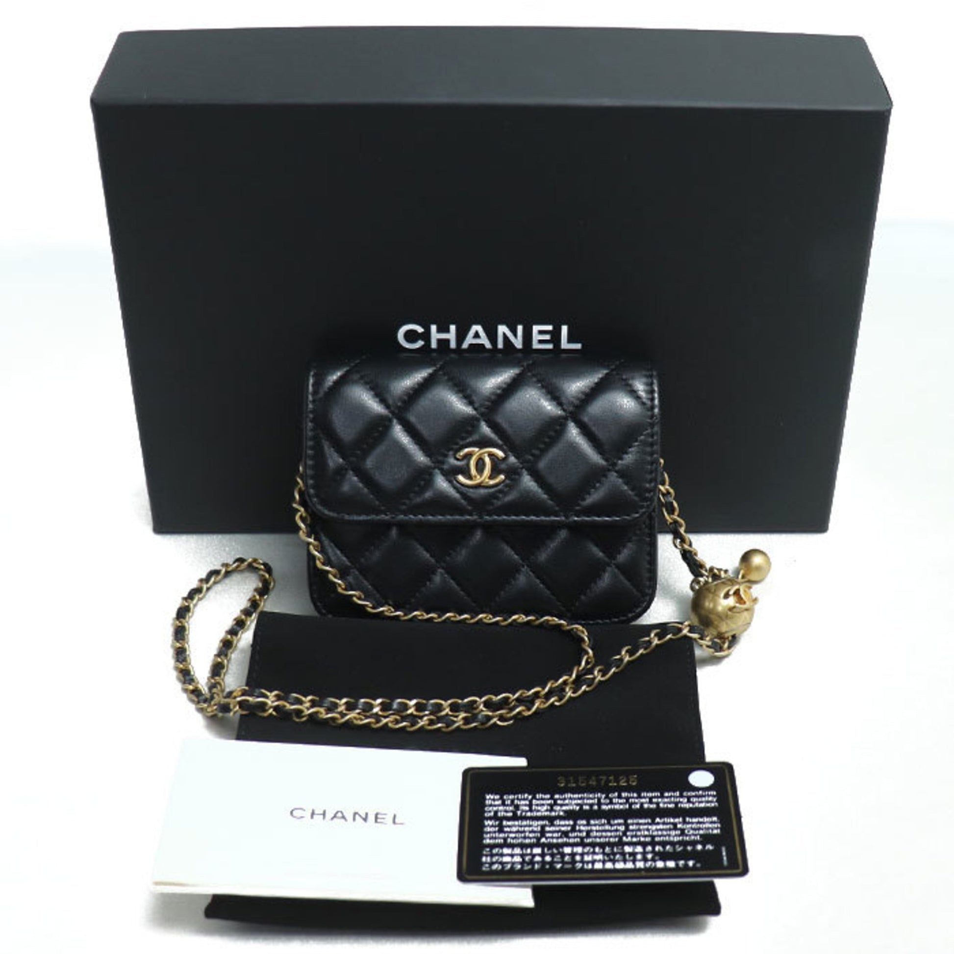 Chanel Wallet On Chain, Black, Leather, shoulder