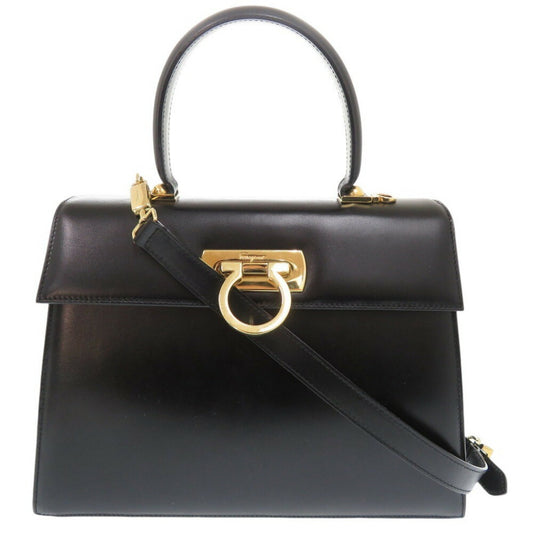 Salvatore Ferragamo Gancini, Black, Leather, handbag