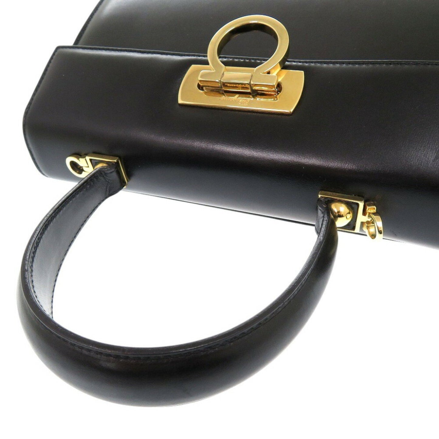 Salvatore Ferragamo Gancini, Black, Leather, handbag