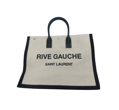 Saint Laurent Rive Gauche Shopper Tote Canvas, White, Canvas, Tote Bag