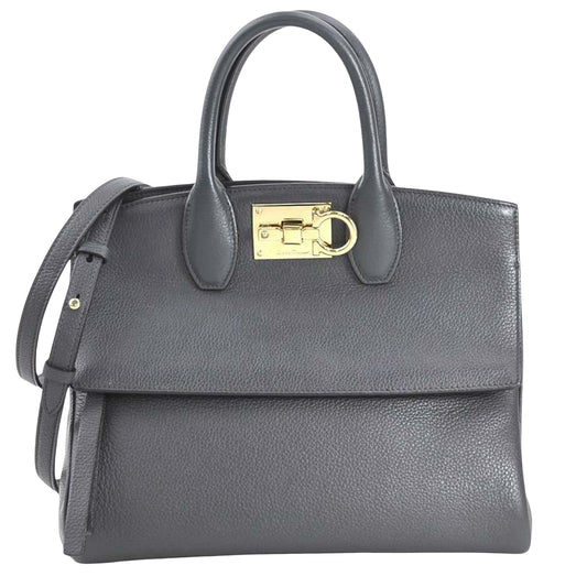 Salvatore Ferragamo Gancini, Grey, Leather, handbag