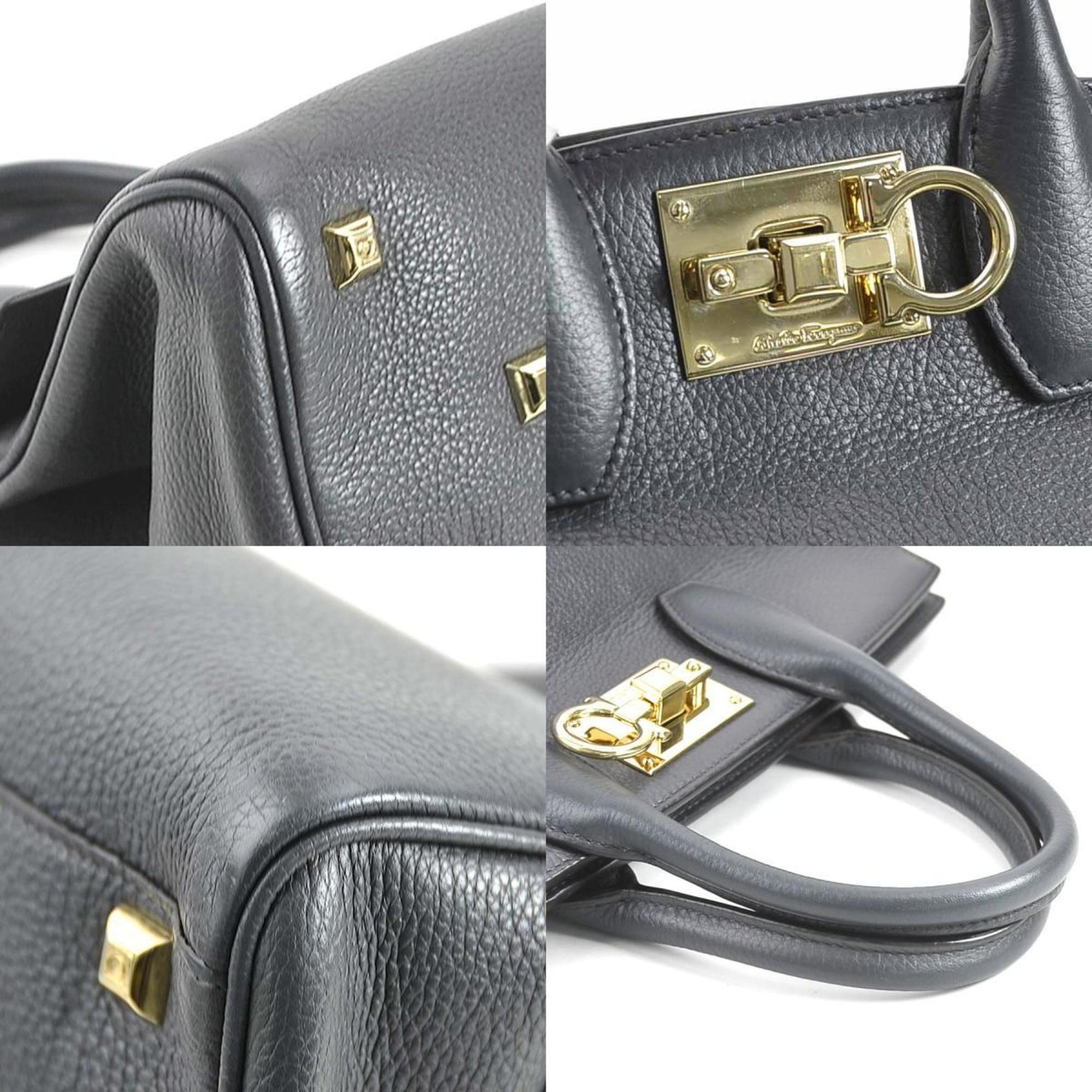 Salvatore Ferragamo Gancini, Grey, Leather, handbag