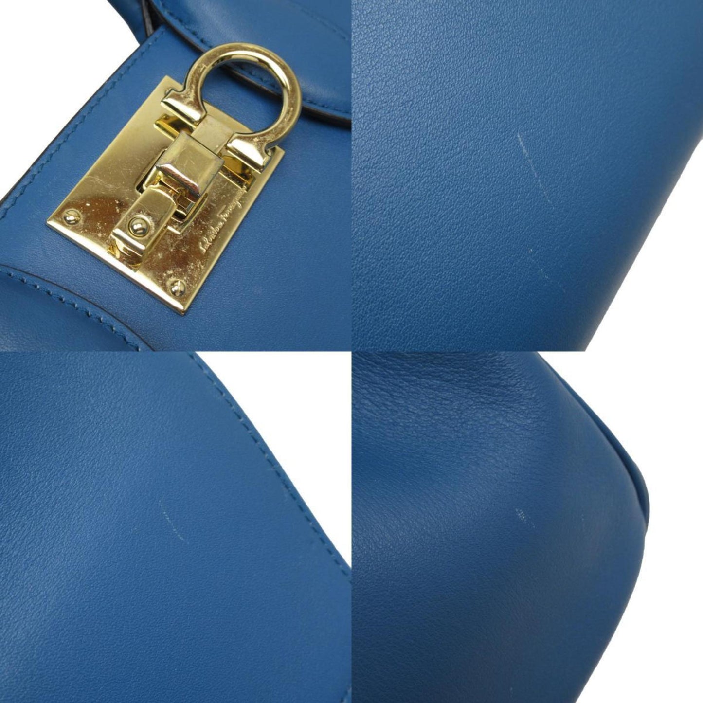 Salvatore Ferragamo Gancini, Blue, Leather, handbag