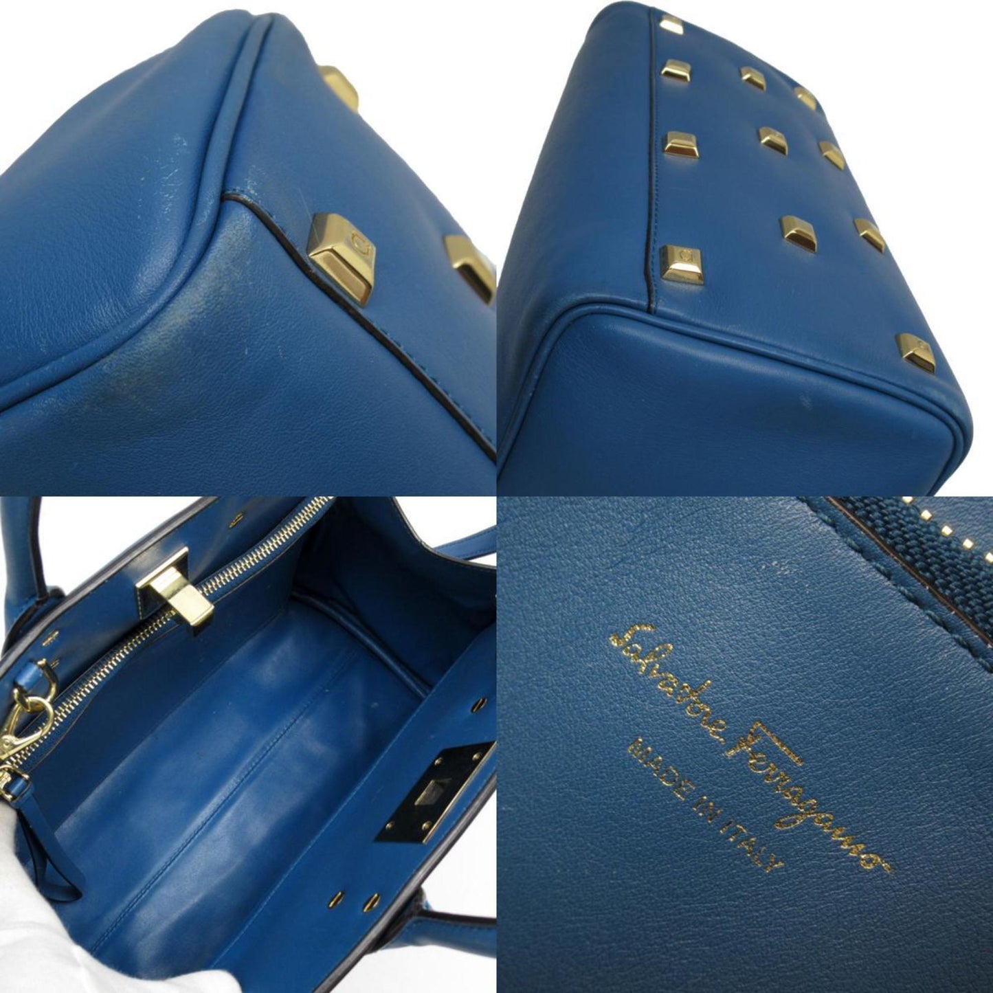 Salvatore Ferragamo Gancini, Blue, Leather, handbag