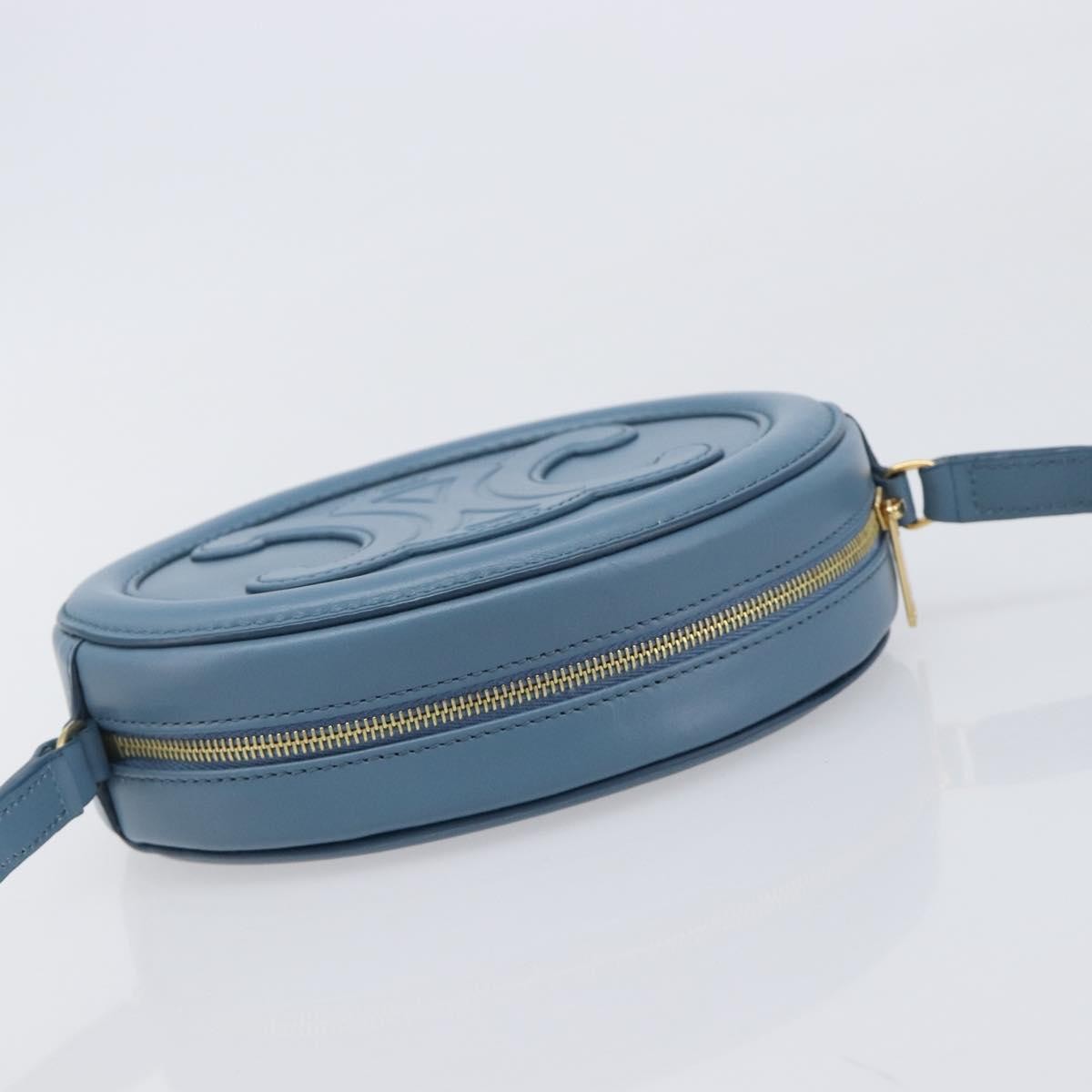 Celine Triomphe Oval Leather, Blue, Leather, Crossbody Bag