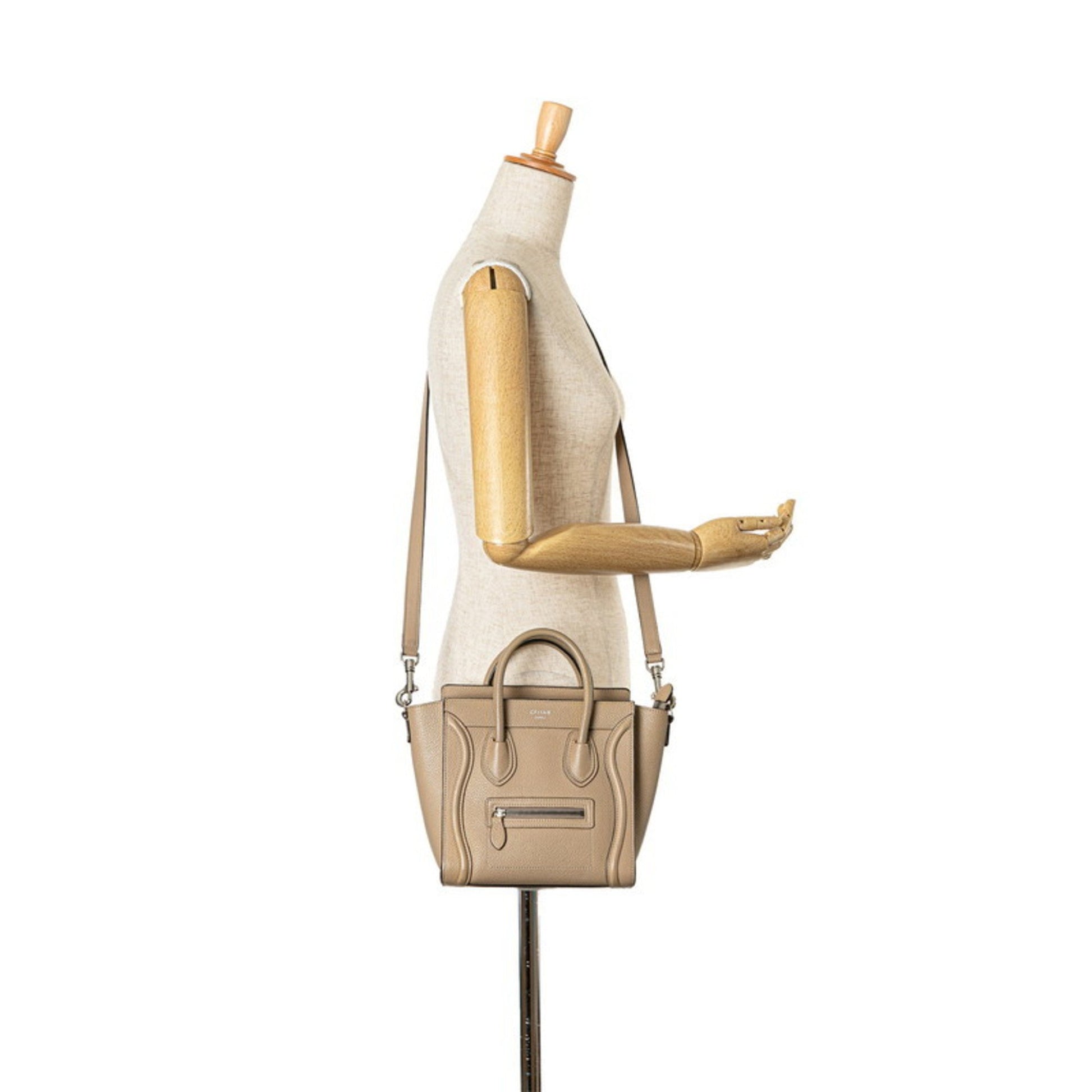 Céline Nano Luggage, Beige, Leather, shoulder