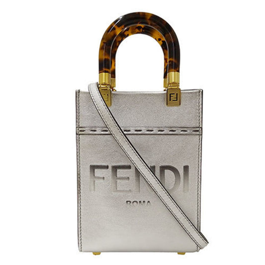 Fendi Sunshine, Silver, Leather, handbag