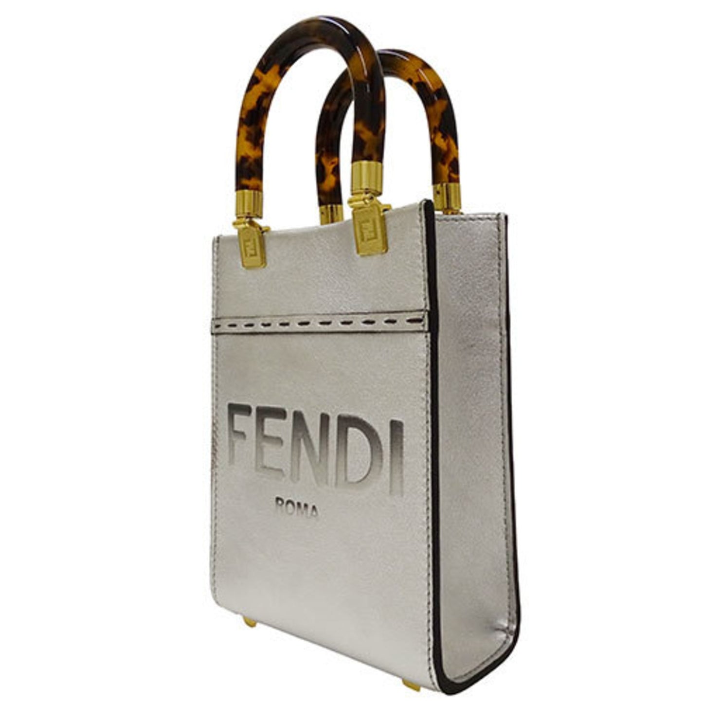 Fendi Sunshine, Silver, Leather, handbag