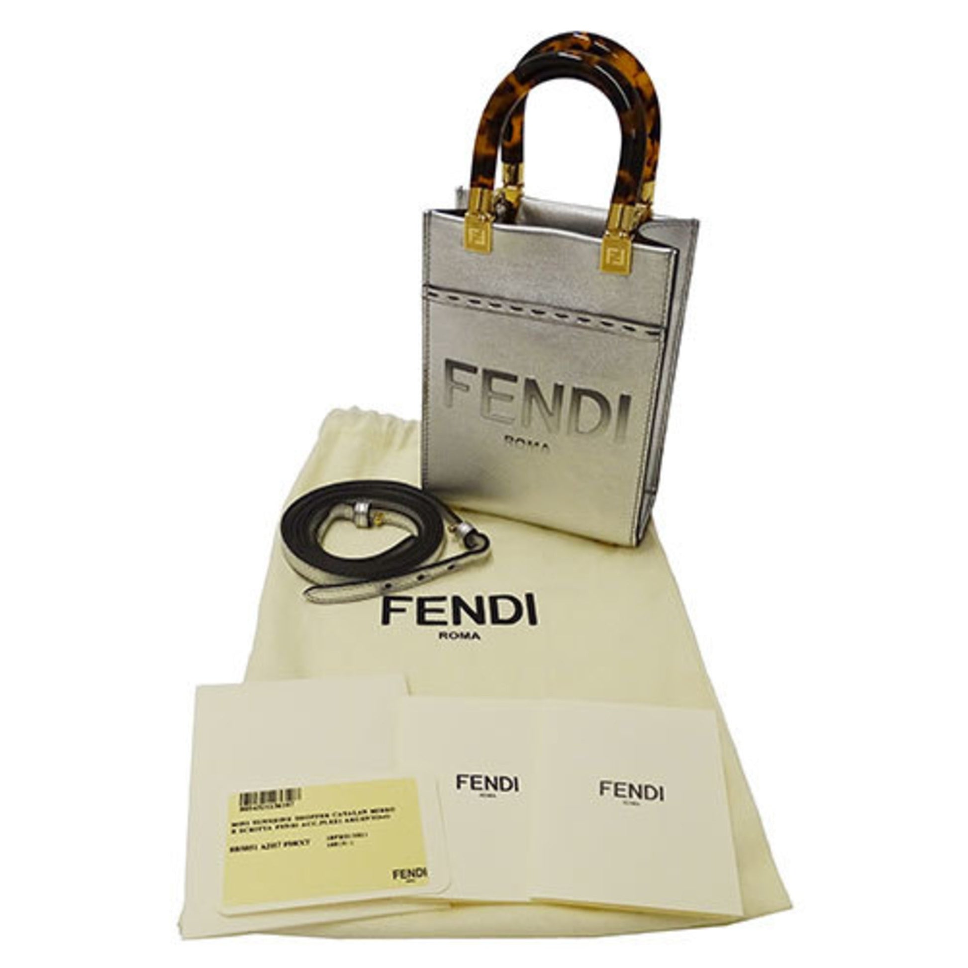 Fendi Sunshine, Silver, Leather, handbag