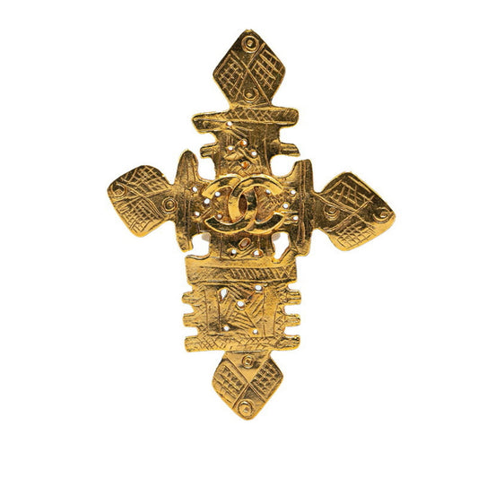 Chanel Cross, Gold, Gold Plated, brooch