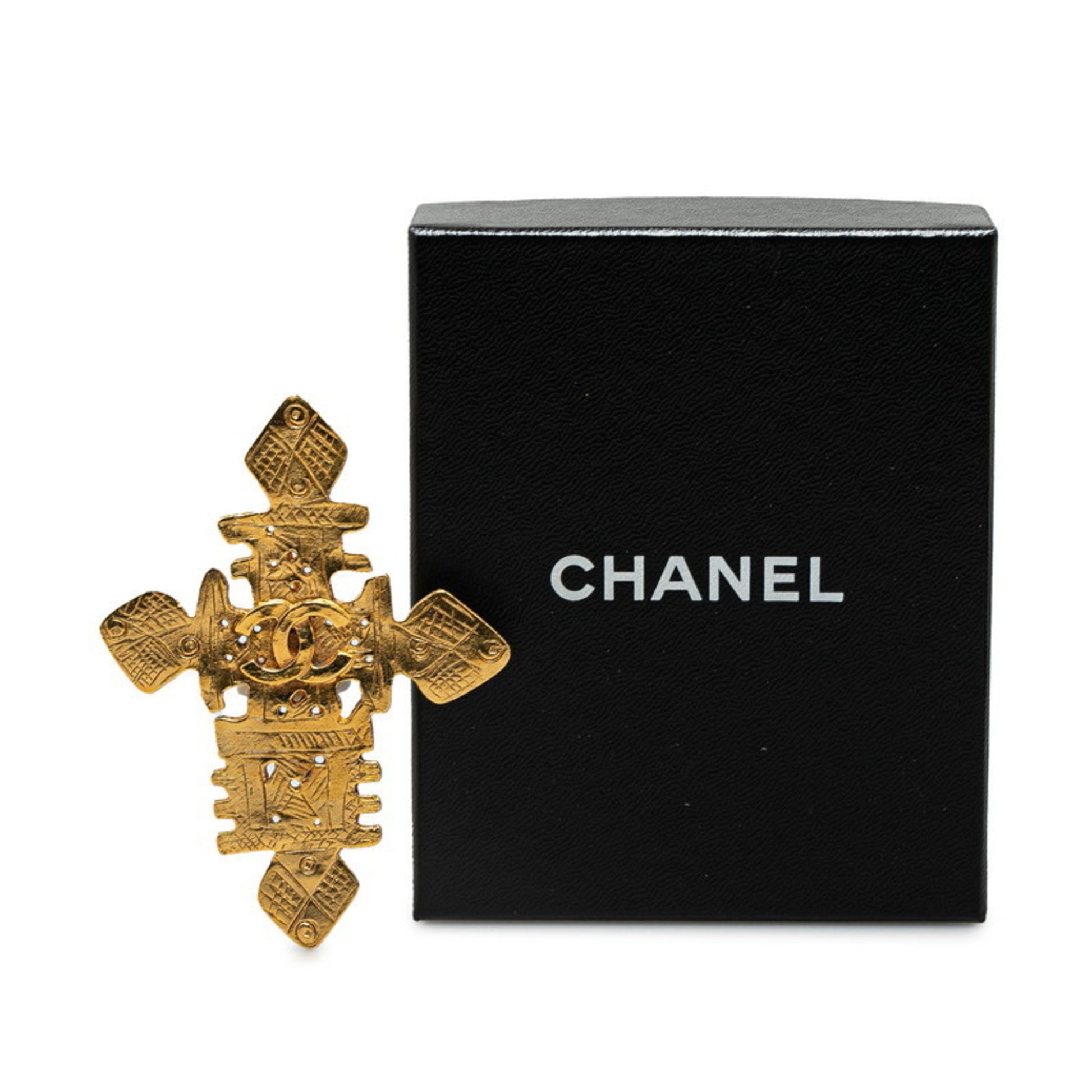 Chanel Cross, Gold, Gold Plated, brooch