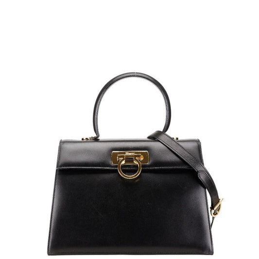 Salvatore Ferragamo Gancini, Black, Leather, handbag