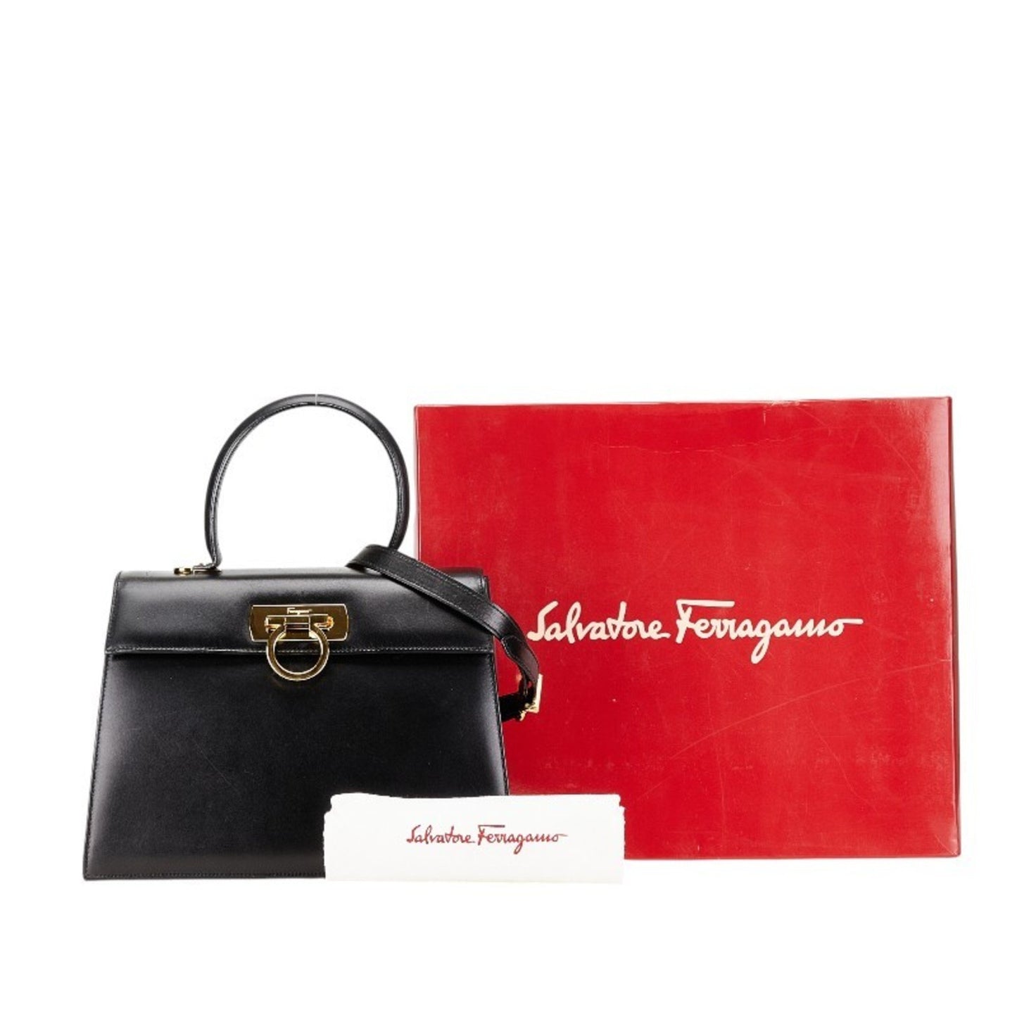 Salvatore Ferragamo Gancini, Black, Leather, handbag