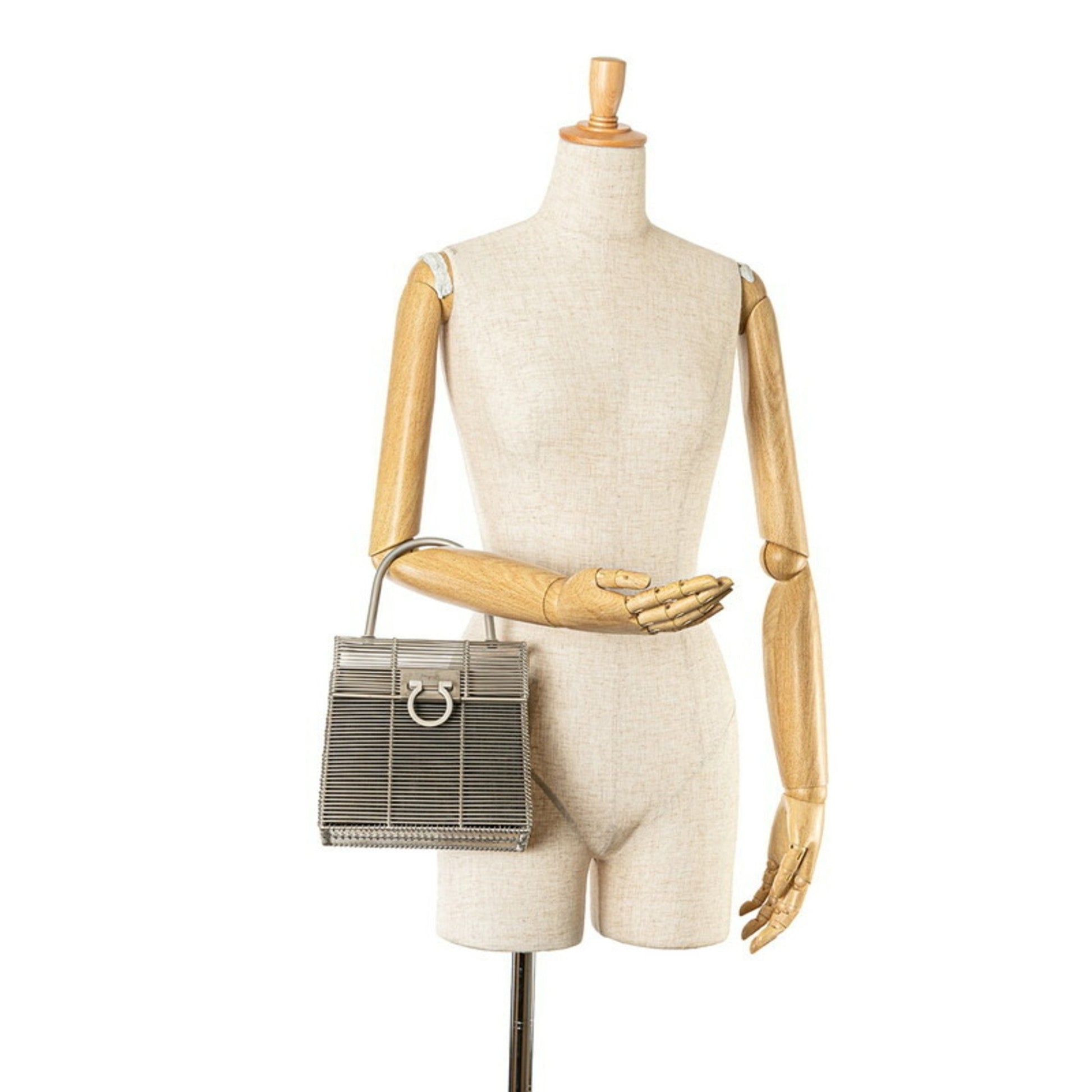 Salvatore Ferragamo Gancini, Silver, Metal, handbag