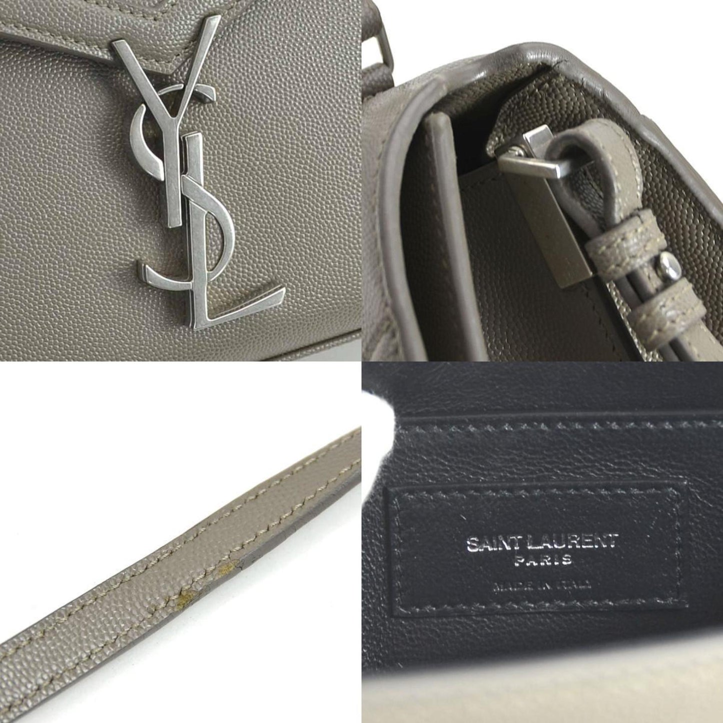 Saint Laurent Cassandra, Grey, Leather, shoulder