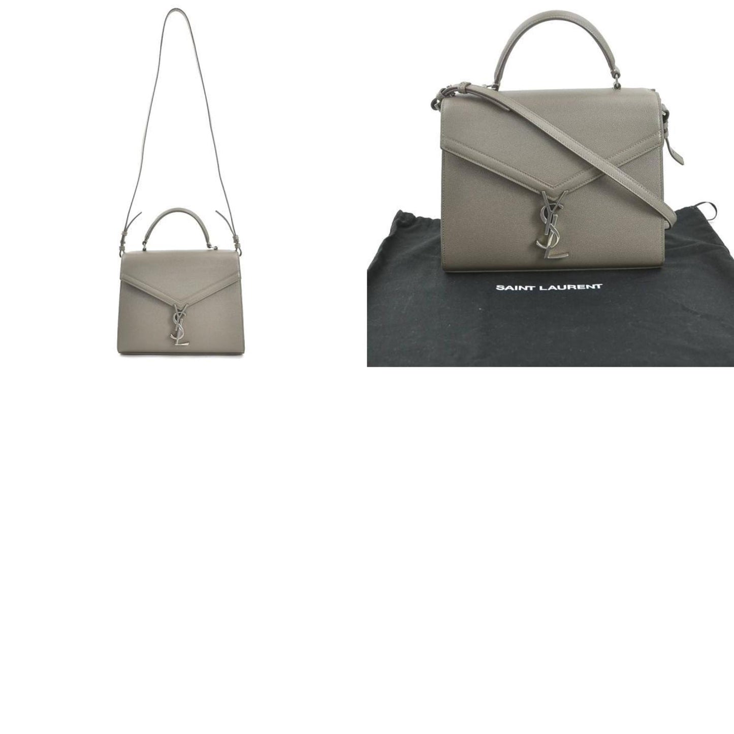 Saint Laurent Cassandra, Grey, Leather, shoulder