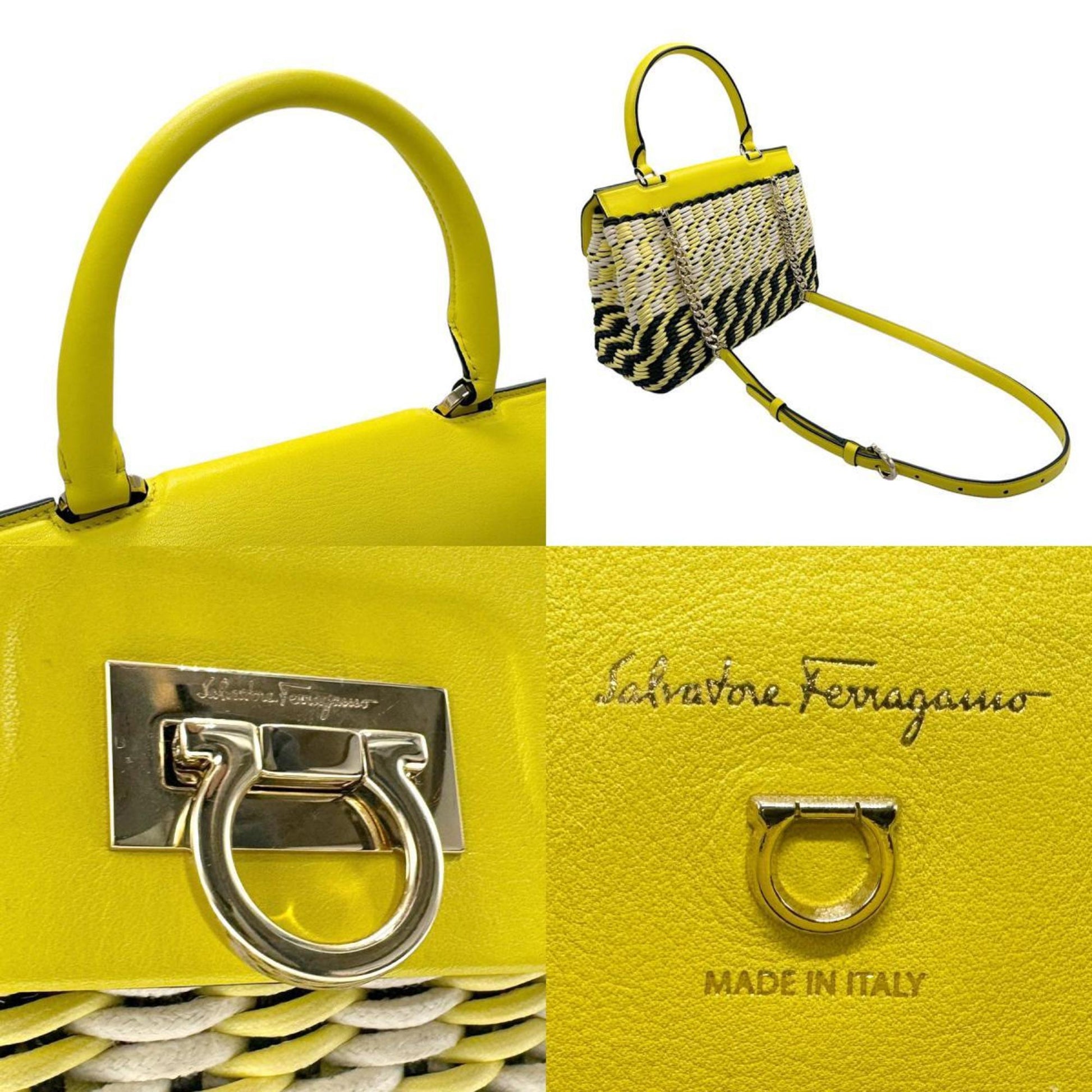 Salvatore Ferragamo Gancini, Yellow, Leather, handbag