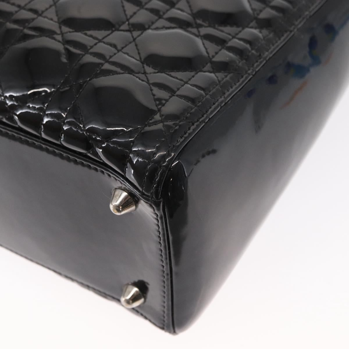 Christian Dior Lady Dior Cannage Stitch Patent, Black, Patent Leather, Handbag