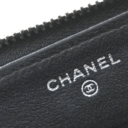 Chanel CC Charm Zip Around Quilted Lambskin, Black, Leather, Wallet