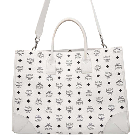 MCM Visetos, White, Leather, tote