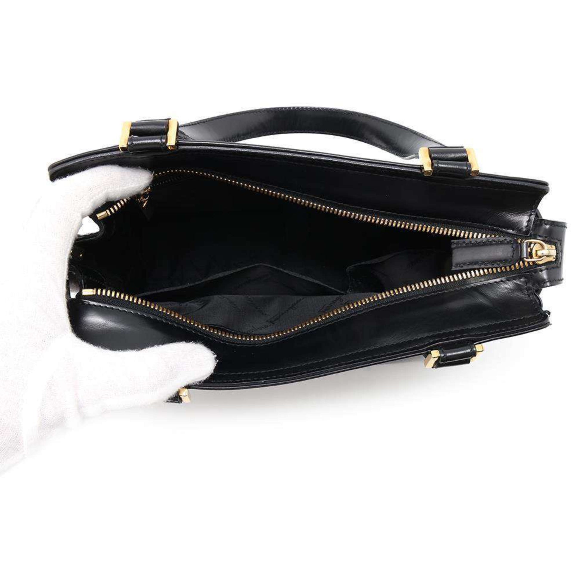 Salvatore Ferragamo Gancini, Black, Leather, handbag